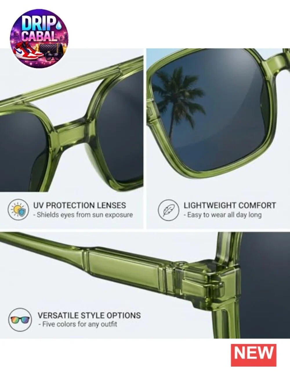 5 Pack Oversized Square Sunglasses Women UV Protection Lightweight Fashion
